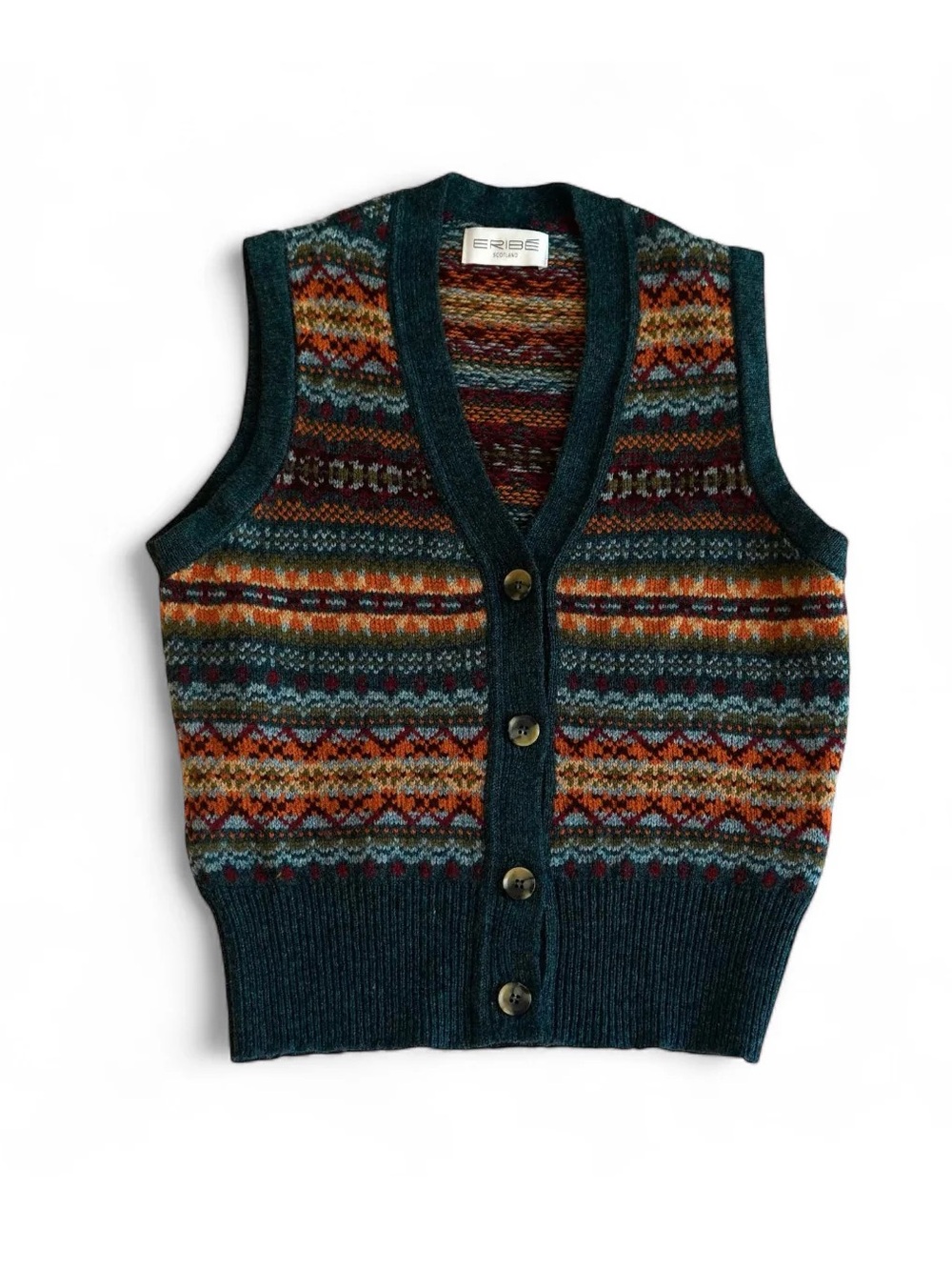 SOLD NWT SMALL Pyne & Smith Eribé Fair Isle Merino Wool Waistcoat in Prelude - Picture 2 of 7